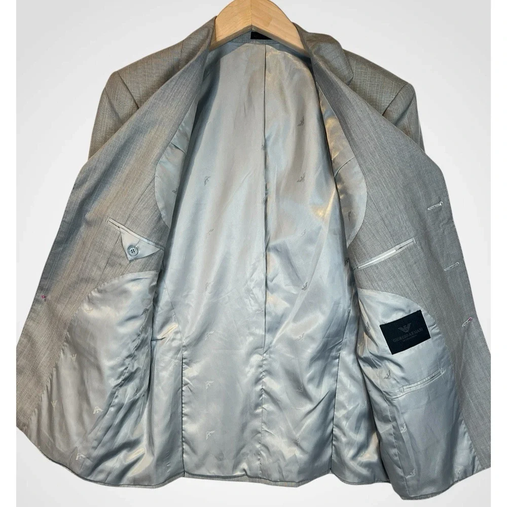 New Giorgio Armani 40R Silver Dove Gray Micro Herringbone Designer Blazer Italy